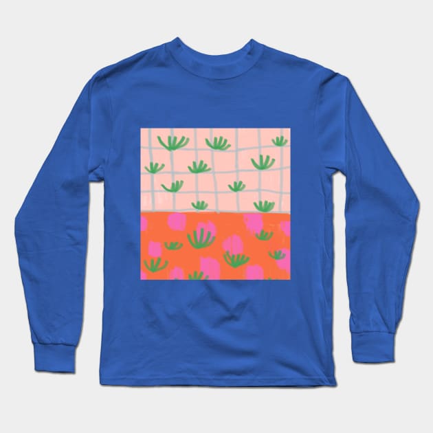 Tropical Plants Grid Long Sleeve T-Shirt by mariacaballer